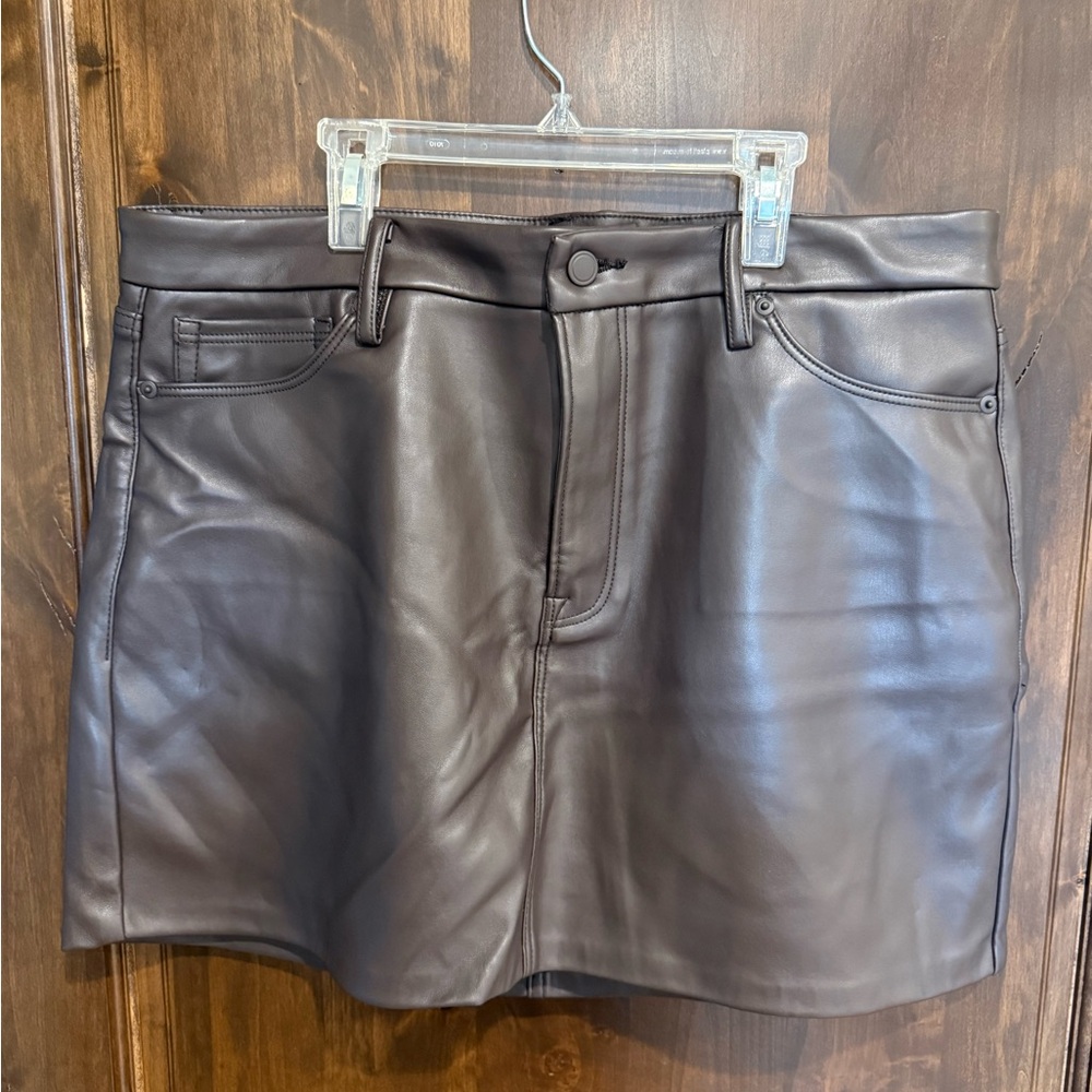 Good American Chocolate Brown Faux Leather Mini Skirt
